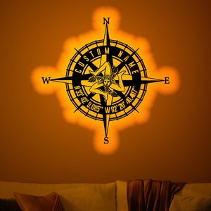 Personalized Sicilian Trinacria Compass Wood Wall Art with Rgb led Light, Custom Trinacria Compass Name Sign, Trinacria light up wall decor