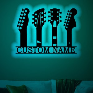Benutzerdefinierte Gitarre Holz Wandkunst mit Rgb-LED-Licht, Benutzerdefinierte Gitarre Neon Namensschild, Gitarre beleuchtet Wanddekor, Gitarre Neonlicht Zeichen