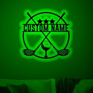 Custom Golf Wood Wall Art With Rgb led Light, Custom Golf Player Name Sign, Personalized Golfing light up wall decor, golf neon sign
