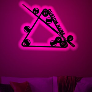 Personalized Billiards Wood WallArt Rgb led Light, Custom Billiards Neon Name Sign Decor, Personalized Billiards lightup  wall decor