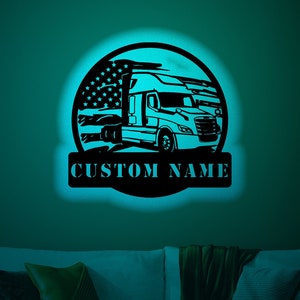 Custom Semi Truck Wood Wall Art with Rgb led Light, Custom Cascadia Truck Name Sign, Cascadia Truck light up wall decor, Cascadia Truck sign