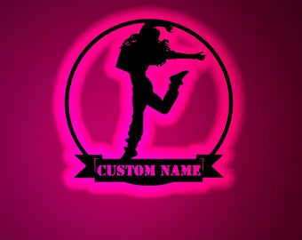 Personalized Dancing Wood Wall Art with Rgb led Light, Custom Dancer Neon Name Sign, Personalized dancer girl light up wall decor