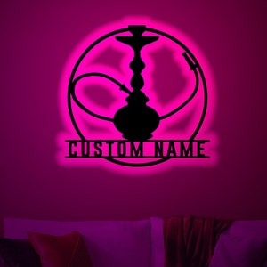 Custom Shisha Hookah Wood Wall Art with Rgb led Light, custom Hookah light up wall decor, Shisha neon light sign, Hookah name sign