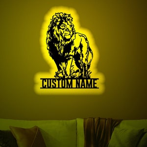 Personalized Lion Wood Wall Art Rgb led Light, Custom Lion Neon Name Sign, Personalized Lion name light up wall decor, Lion Sign, Lion decor