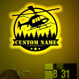 Benutzerdefinierte Hubschrauber Holz Wand Kunst Rgb Licht, benutzerdefinierte Hubschrauber Pilot Neon Name Zeichen, personalisierte Hubschrauber Leucht Namensschild Wanddekor