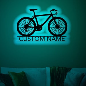 Custom Bicycle Wood Wall Art with Rgb led Light, Bicycle Name Sign, Personalized Bicycle light up name sign, Bicycle wall decor, Bicycle art