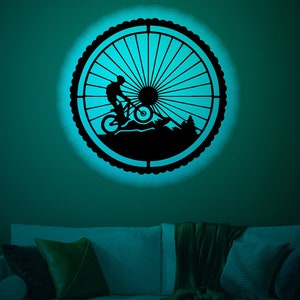 Mountain Bike Wood Wall Art with Rgb led Light, Mountain Bike Name Sign, Mountain Bike light up name sign, Mountain Bike wall decor