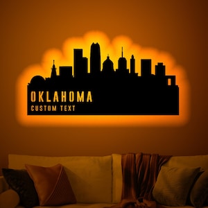 Personalized Oklahoma Silhouette Wood Wall Art with Rgb led Light, Custom Oklahoma Silhouette Neon Name, Custom Oklahoma light up wall decor