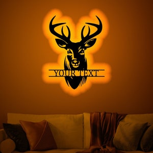 Personalized Deer Hunting Wood Wall Art Rgb led Light, Custom Deer Neon Name Sign, Personalized Deer name light up wall decor, Deer Sign