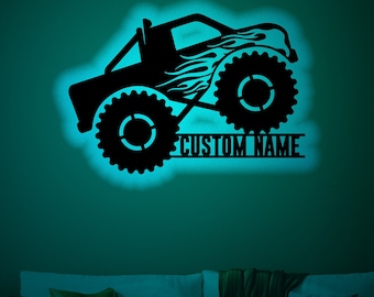 Custom Monster Truck Wood Sign with RGB LED Light