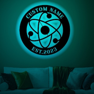 Custom Atom Physics Wood Wall Art with Rgb led Light, Atom Physics light up wall decor, personalized Atom Physics neon sign, Atom Physics