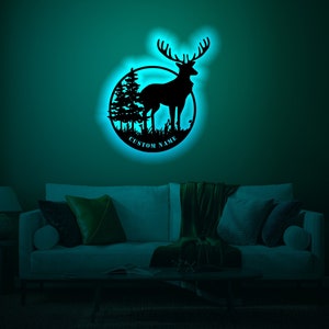 Personalized Deer Hunting Wood Wall Art Rgb led Light, Custom Deer Neon Name Sign Decor, Personalized Deer name light up wall decor