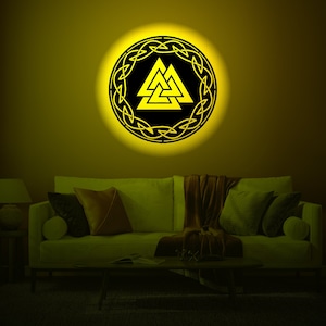 Valknut Wood Wall Art with Rgb led Light, Valknut light up wall decor, Valknut neon light sign, Valknut neon name sign, Valknut symbol gift