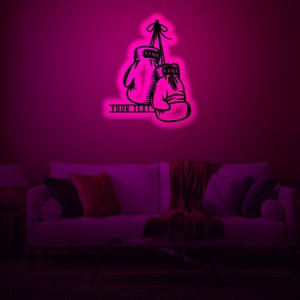Personalized Boxing Gloves  Wood WallArt Rgb led Light,Custom Boxing Gloves Neon Name Sign Decor,Personalized Box Gloves lightup  wall decor