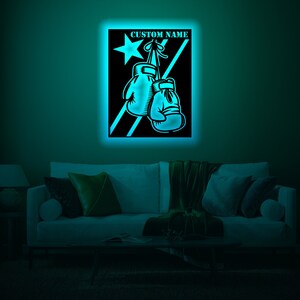 Personalized Boxing Gloves  Wood WallArt Rgb led Light,Custom Boxing Gloves Neon Name Sign Decor,Personalized Box Gloves lightup  wall decor
