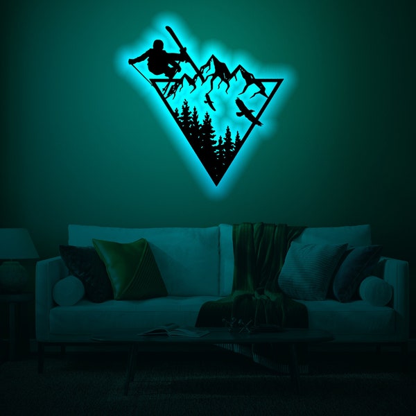Snowboard Wood Wall Art with Rgb led Light, Custom Snowboard Name Sign, Snowboard light up wall decor, Snowboard neon light sign