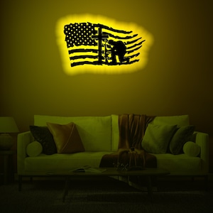 Custom US Soldier Wood Wall Art with Rgb led Light, Custom US Soldier Neon Name Sign, Personalized US Soldier light up wall decor