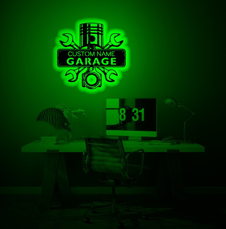 Personalized Garage Wood Wall Art With Rgb Led Light, Custom Garage