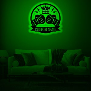 Personalized Boxing Gloves  Wood WallArt Rgb led Light,Custom Boxing Gloves Neon Name Sign Decor,Personalized Box Gloves lightup  wall decor
