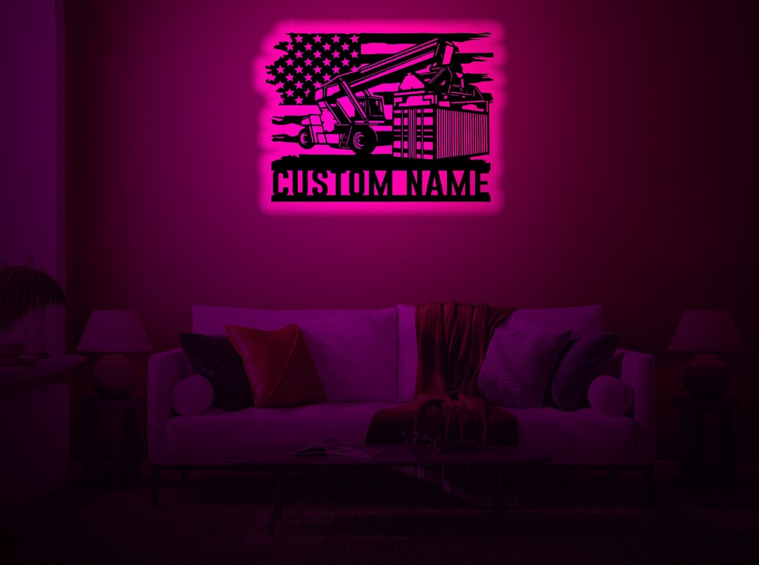 Custom Reach Stacker Wood Wall Art With Rgb Led Light, Custom Reach