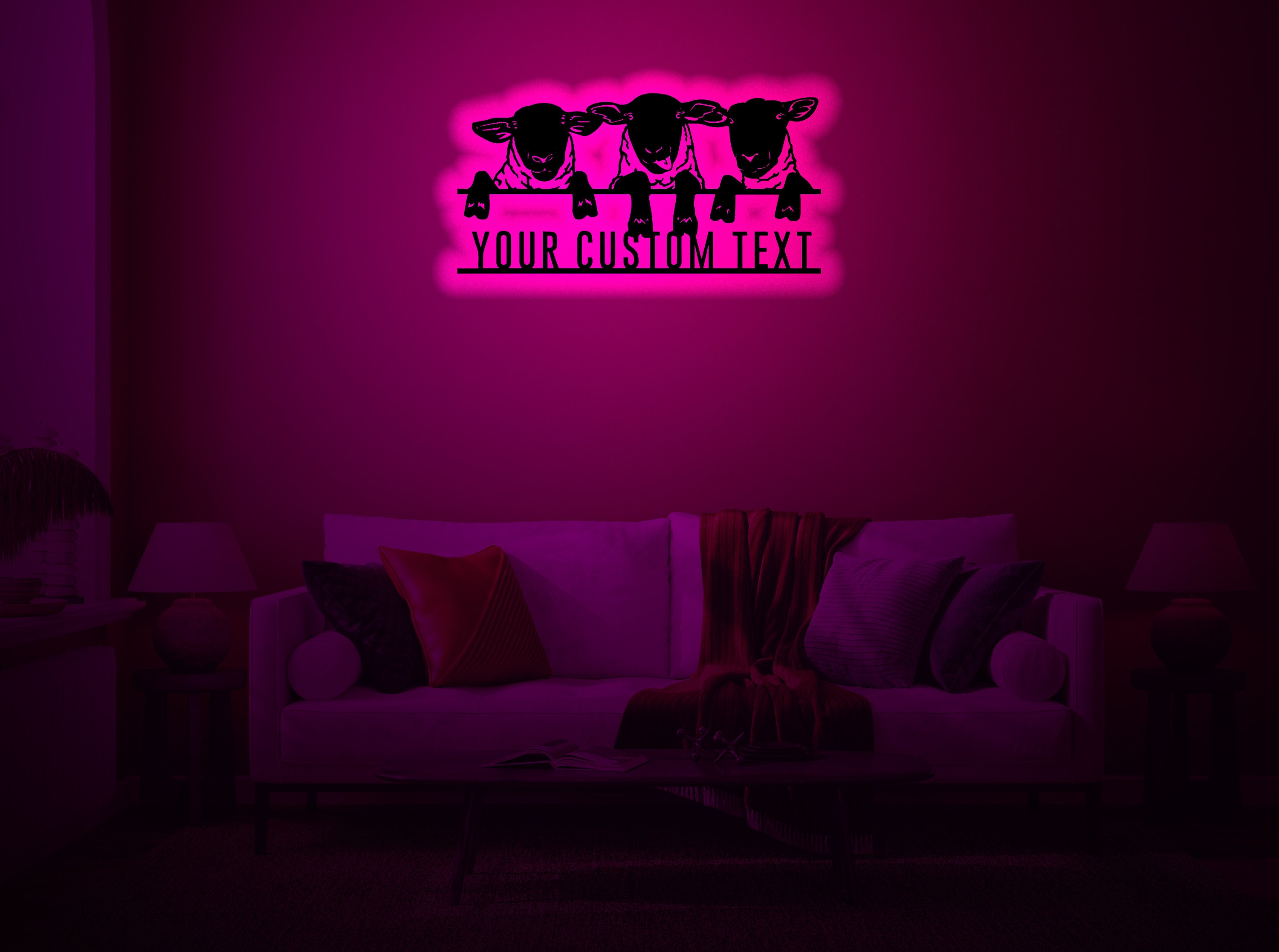 Custom Sheep Wood Wall Art With Rgb Led Light, Custom Sheep Farmhouse ...