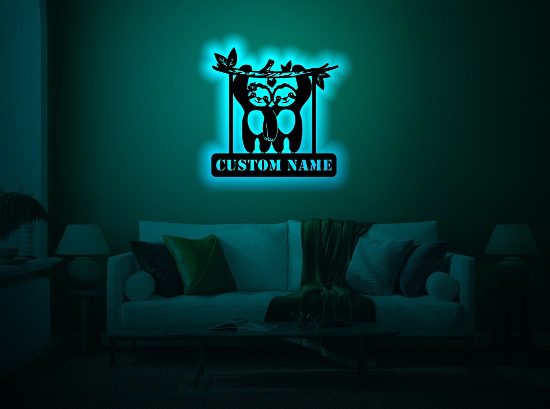 Personalized Panda Couple Wood Wallart Rgb Led Light, Panda Couple Neon ...