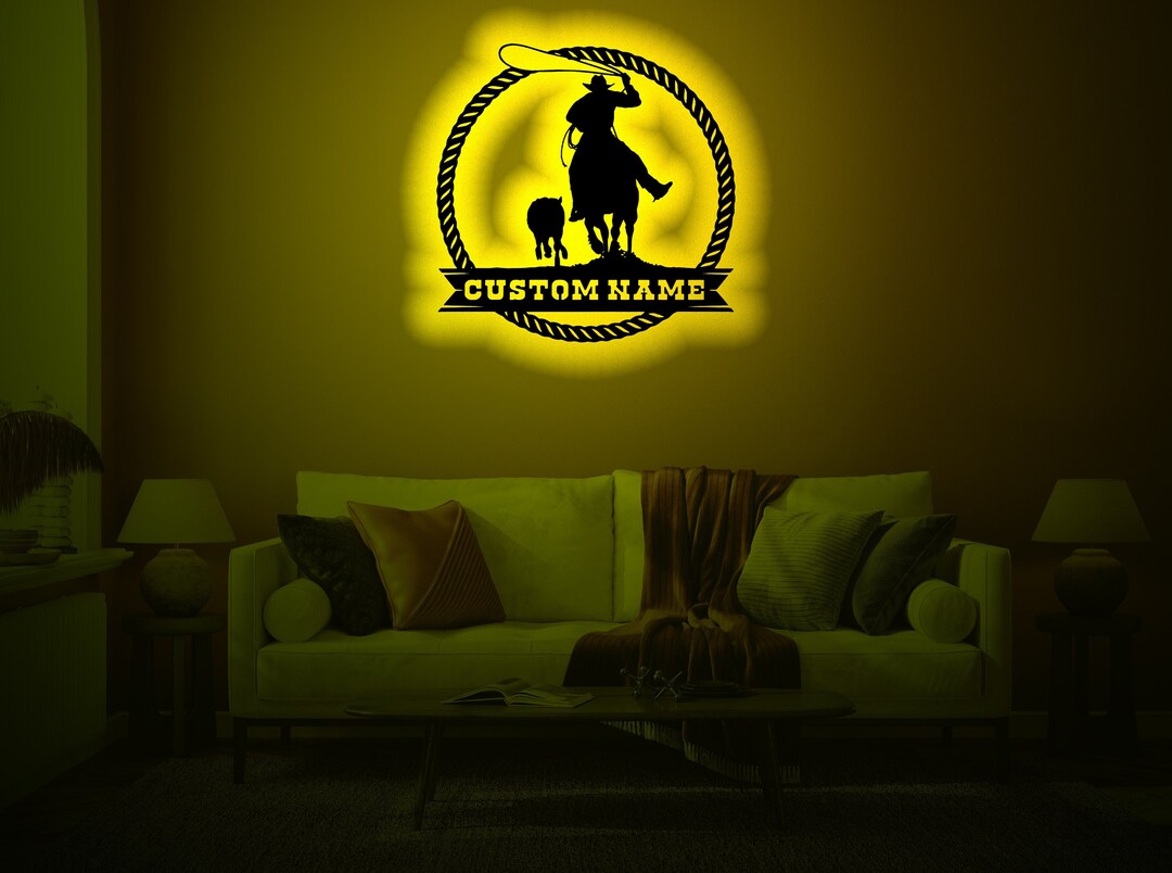 Personalized Cowboy Cattle Roping Wood Wallart Rgb Led Light,custom ...