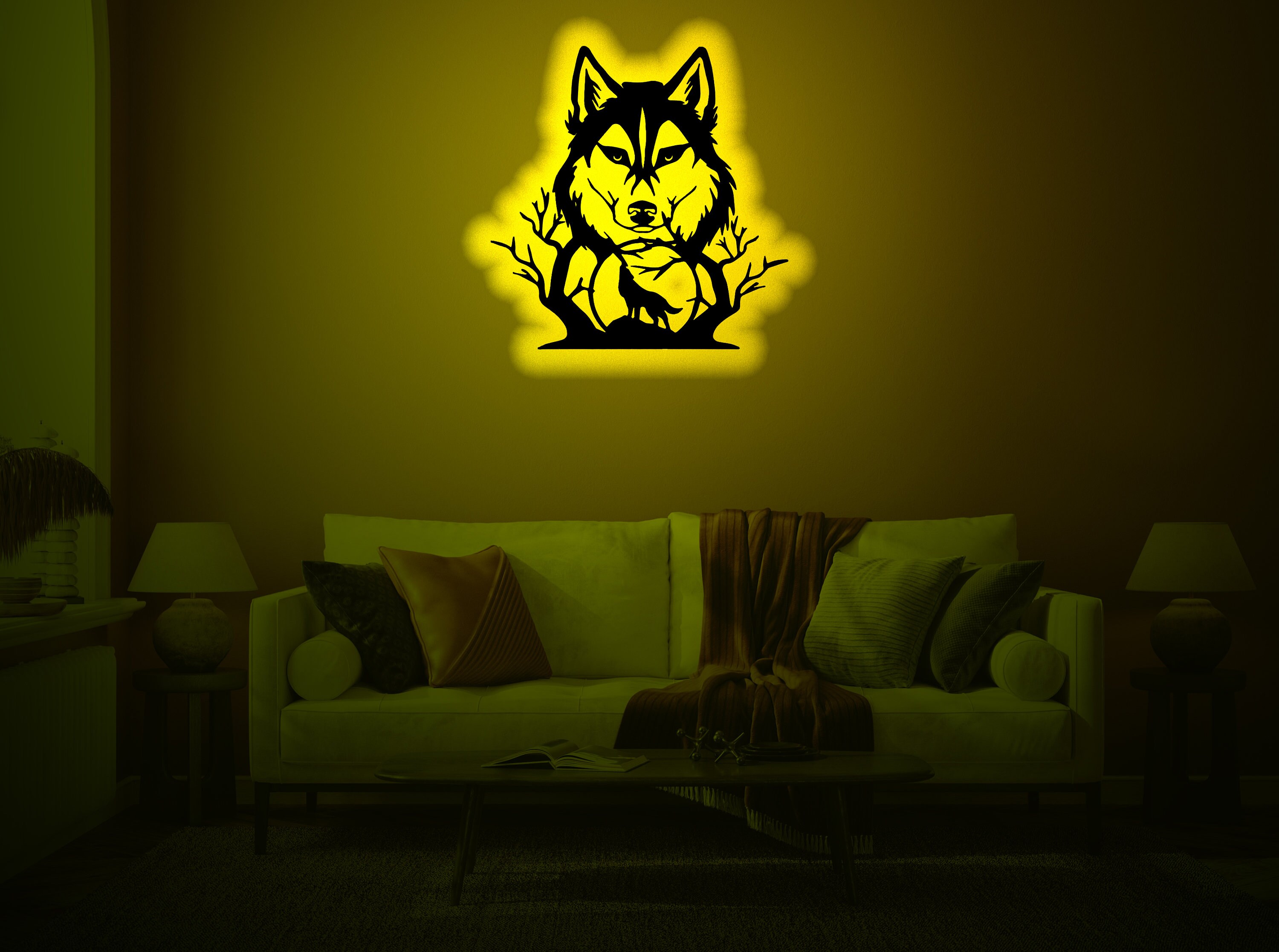 RGB LED Wolf Wood Wall Art: Personalized Neon Name Sign - Etsy