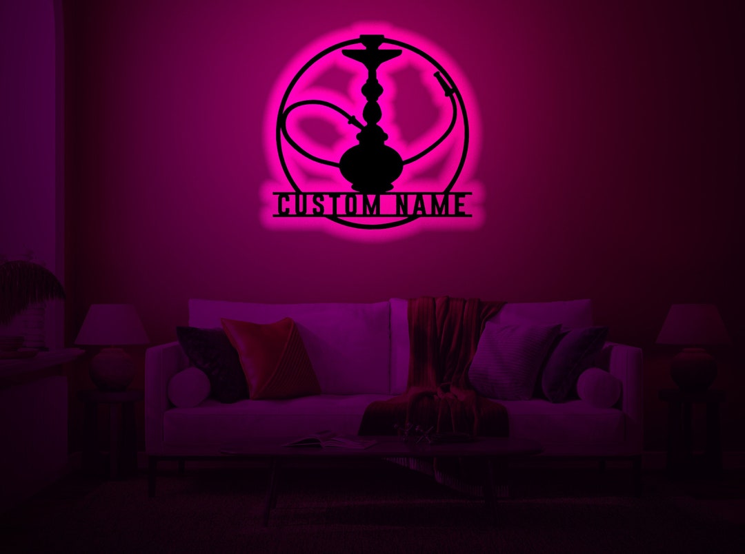 Custom Shisha Hookah Wood Wall Art With Rgb Led Light, Custom Hookah