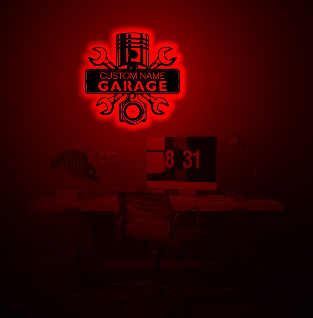 Personalized Garage Wood Wall Art With Rgb Led Light, Custom Garage