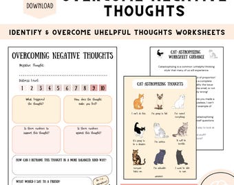 Overcome Negative Thoughts Self Help Sheet, Catastrophizing Therapy CBT Worksheet, Mental Health Printable