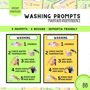 Carte imprimable de routine de lavage de la démence, aide à la vie quotidienne pour le soin de la mémoire, étiquettes faciles de sécurité à domicile