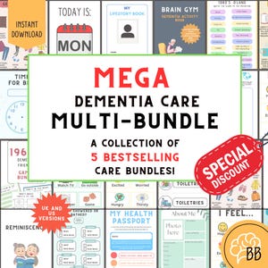 Pacote de cuidados com a demência para impressão, planilhas e ferramentas de rotina para Alzheimer, PDF de suporte à memória