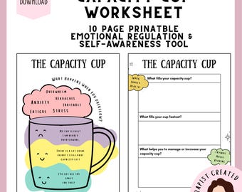 Stress Worksheet | Emotional Capacity Cup | Anxiety Coping Skills | Emotional Regulation Tool | Therapy PDF