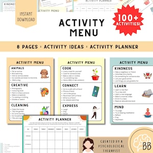 Activity Menu & Planner: 100+ Self-Care Ideas (PDF Download)
