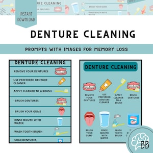 Carte de routine pour les prothèses dentaires pour la démence - Aide à la vie quotidienne pour les soins de la mémoire - Étiquettes de sécurité à domicile en gros caractères faciles à lire