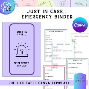 Modèle modifiable de classeur d'urgence Juste au cas où les personnes errantes ou disparues, adaptées aux personnes atteintes de démence, aux troubles d'apprentissage et à la santé mentale