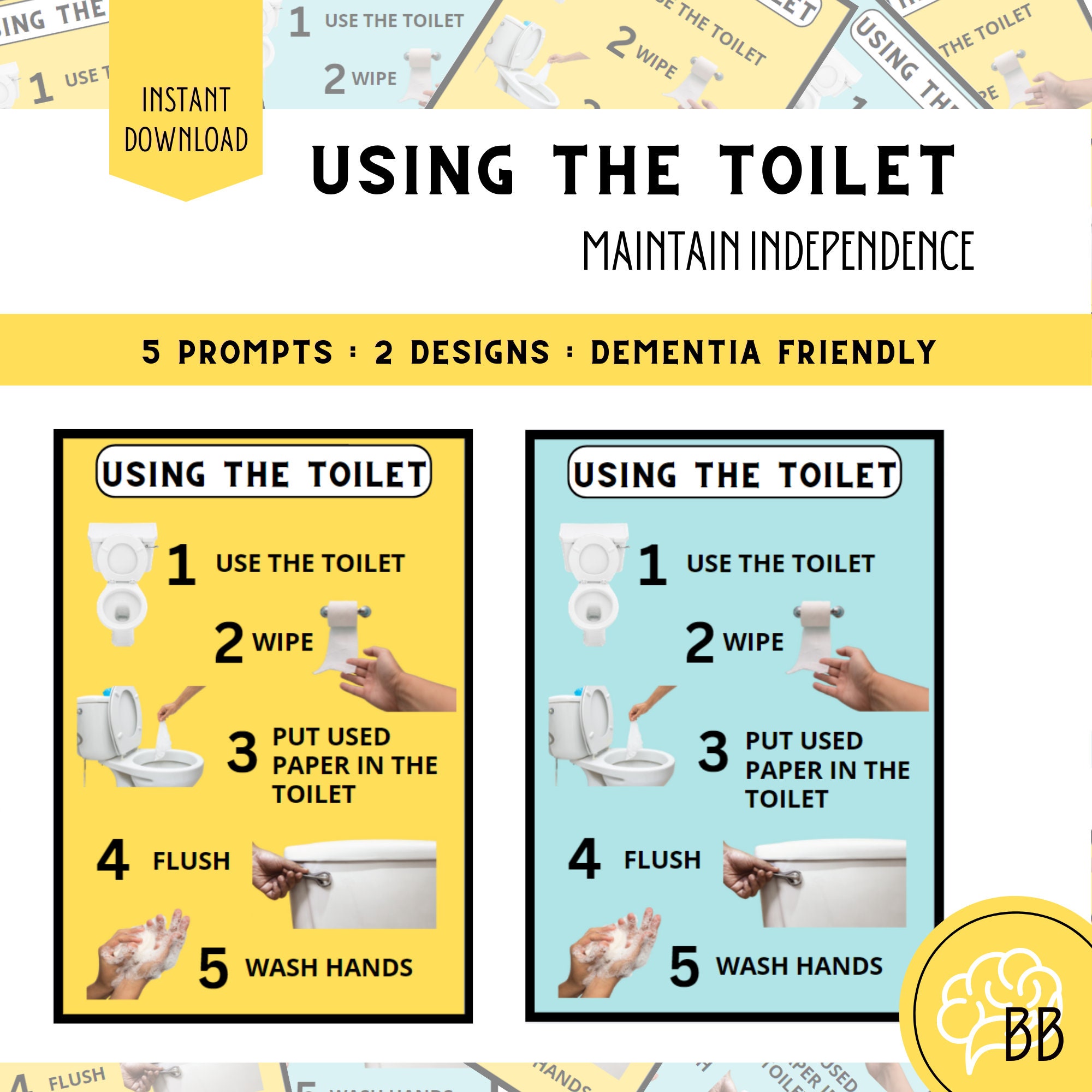 Printable Dementia Toilet Routine Card, Daily Living Aid for Memory ...