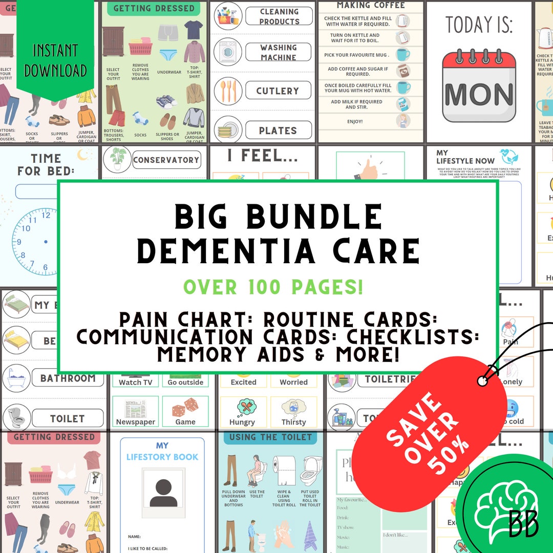 Dementia Care Bundle, Communication Chart, Routine Cards, Flashcards, Memory Loss Help, Nursing