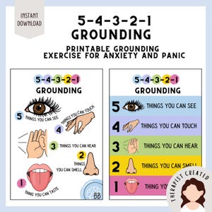 5-4-3-2-1 Grounding Technique | Anxiety Coping Poster | Therapy & Mental Health Resource | PDF Download