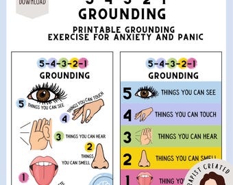 5-4-3-2-1 Erdungstechnik | Angstbewältigung Poster | Ressourcen für Therapie und psychische Gesundheit | PDF-Download