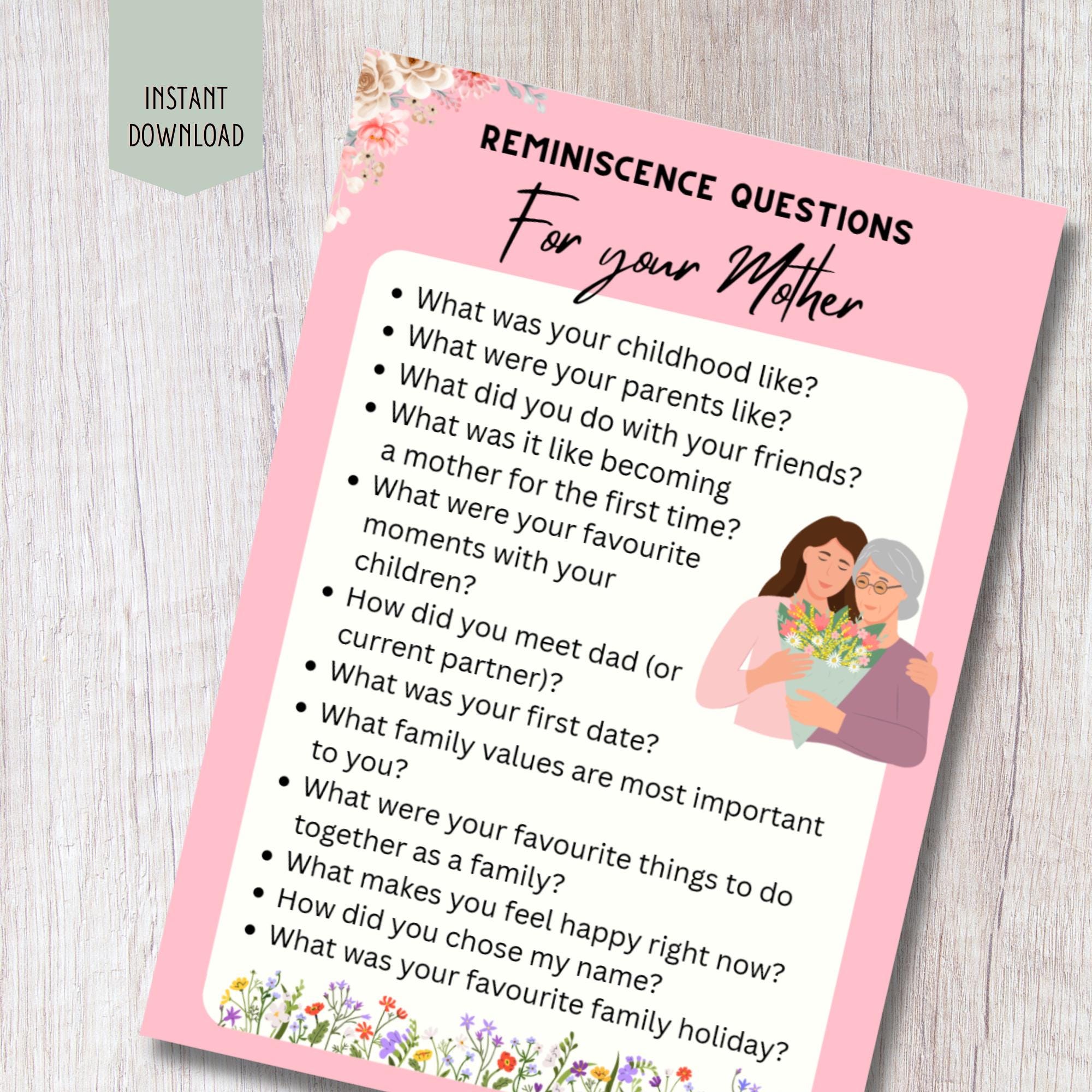Reminiscence Questions for Seniors: Dementia Activity (digital Download ...
