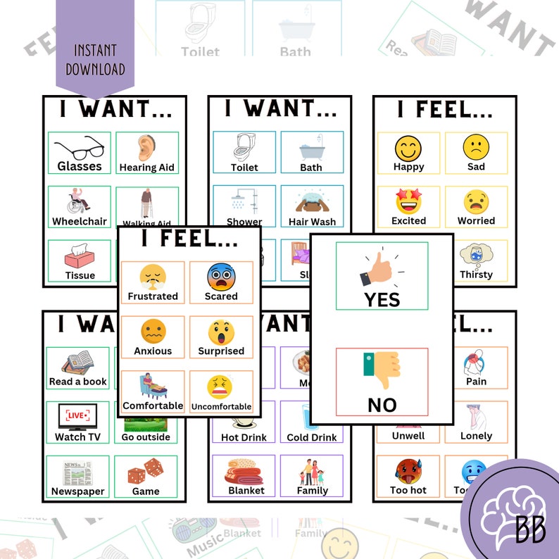 Dementia Communication Cards Printable Flashcards for Aphasia, Nursing ...