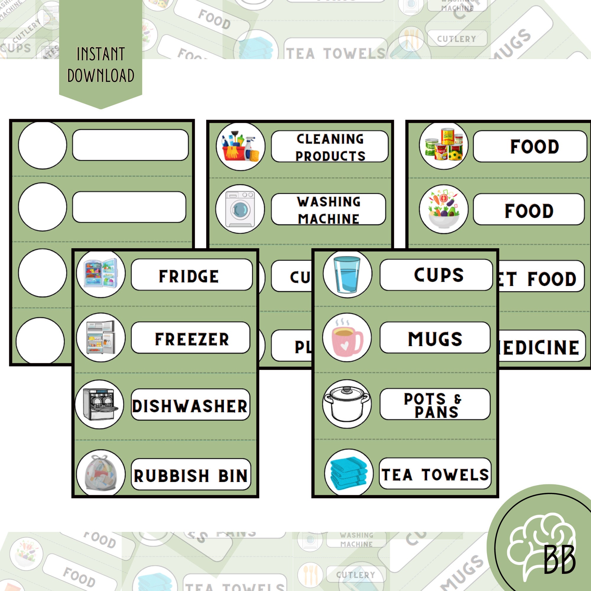 Kitchen Picture Labels for Dementia, Large Print Reusable Home Safety