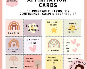 Affirmation Cards | CBT Worksheet | Anxiety & Negative Thought Coping Flashcards