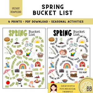 Lista de actividades de autocuidado de primavera en formato PDF imprimible, lista de verificación de actividades de bienestar para adultos y niños, hojas de trabajo de autoayuda, diario