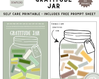Gratitude Jar Printable: Self Care Journal Prompts (Digital Download)