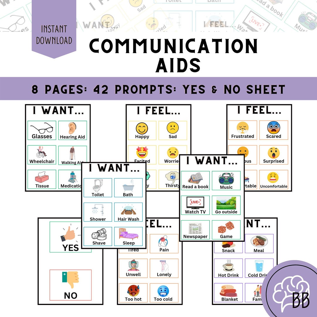 Dementia Communication Cards Printable Flashcards for Aphasia, Nursing ...