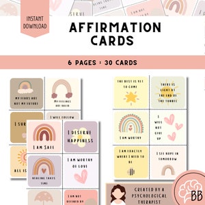 Tarjetas de Afirmaciones Positivas para la Ansiedad y la Depresión - Mejora el Estado de Ánimo y la Autoestima - Autocuidado y Amor Propio - Terapia - Imprimir PDF - Descargar