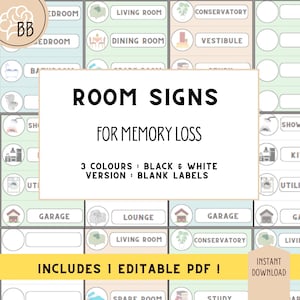 Memory Loss Door Label Bundle - Easy Read Dementia Room Signs - Assisted Living Decor for Safety